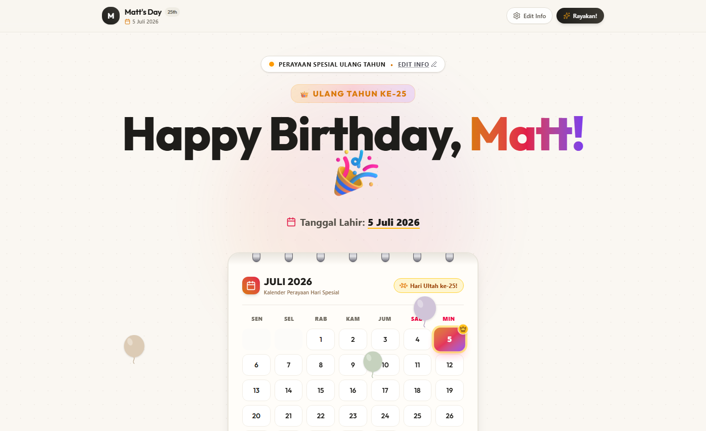 Website Ucapan Ulang Tahun Matt